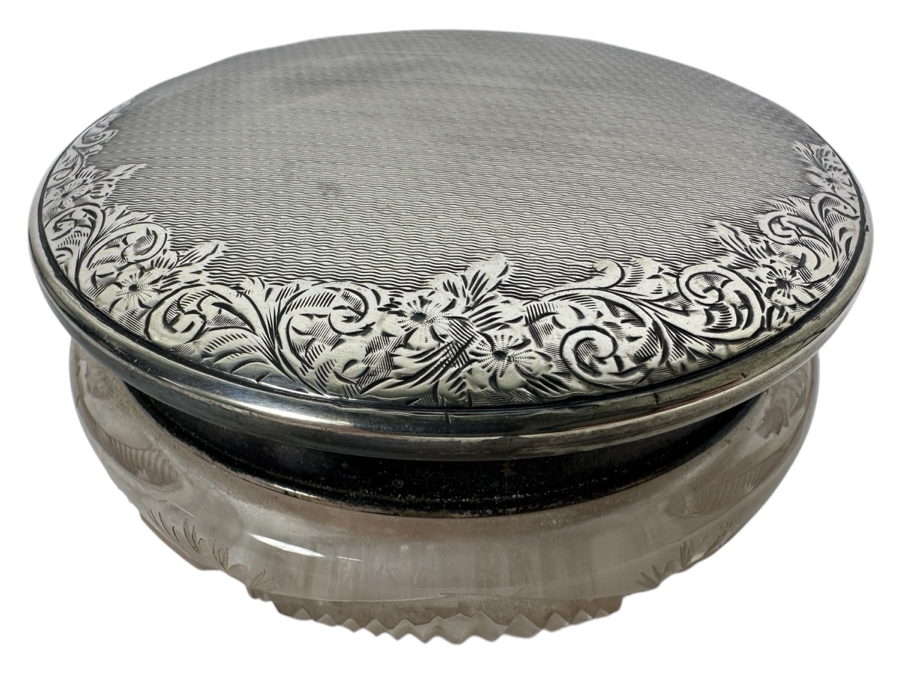 Vintage Mid-Century English Hallmarked Birmingham W I Broadway & Co. Sterling Silver Lid Powder Jar 4W X 2H [Photo 1]