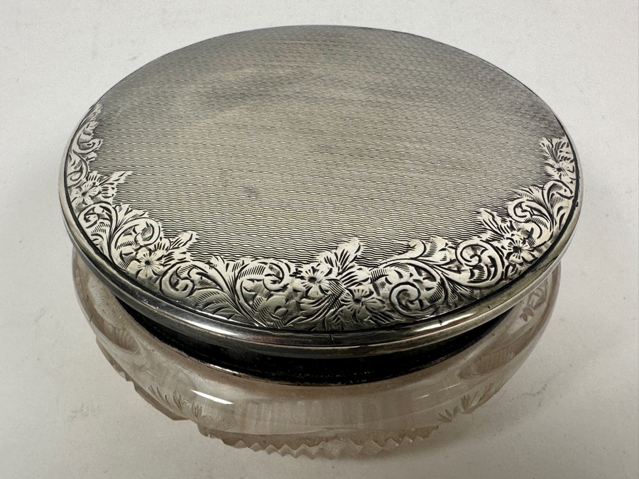 Vintage Mid-Century English Hallmarked Birmingham W I Broadway & Co. Sterling Silver Lid Powder Jar 4W X 2H [Photo 4]