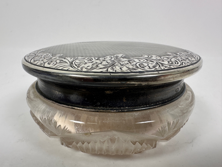 Vintage Mid-Century English Hallmarked Birmingham W I Broadway & Co. Sterling Silver Lid Powder Jar 4W X 2H [Photo 3]
