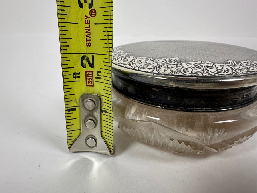 Vintage Mid-Century English Hallmarked Birmingham W I Broadway & Co. Sterling Silver Lid Powder Jar 4W X 2H [Photo 10]