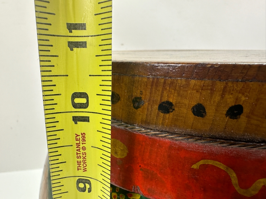 UPDATED - Antique Chinese Hand Painted Wooden Rice Barrel With Dragon Painted Top 11W X 8.5H [Photo 24]