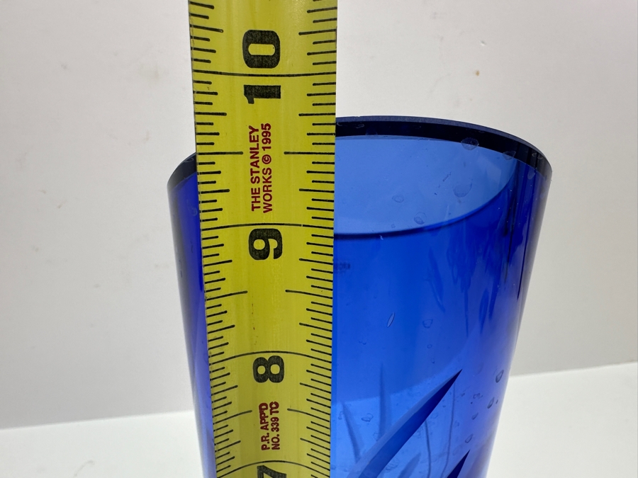 Krosno Poland Etched Blue Crystal Vase 9H [Photo 9]