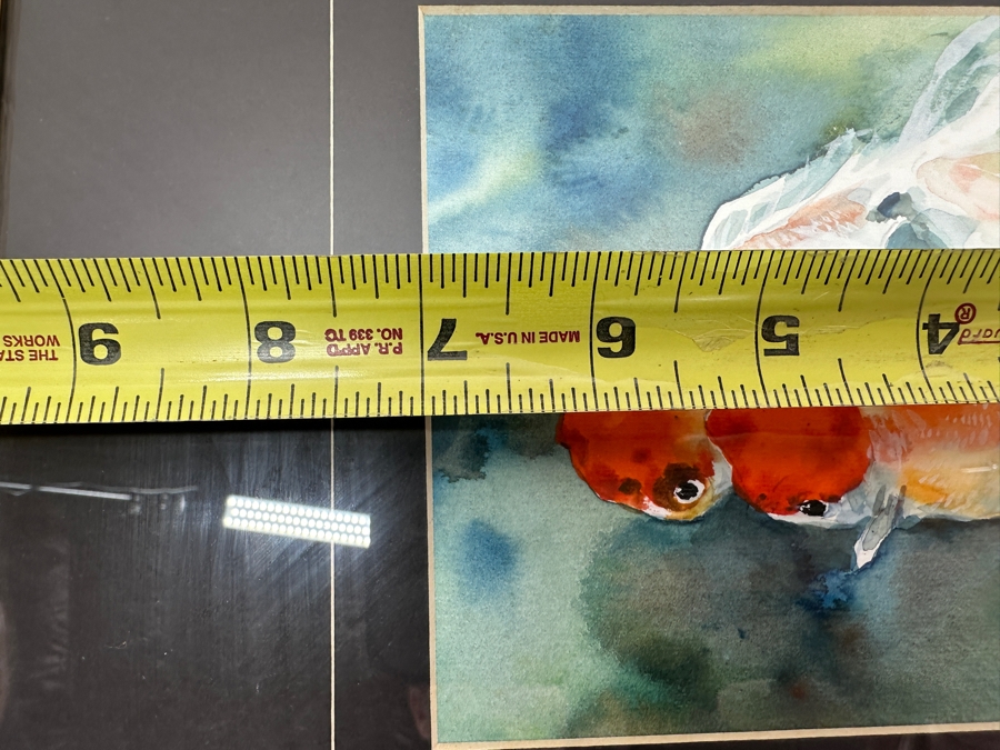 Original Asian Koi Fish Watercolor Painting Artist Signed Lower Right 7 X 5 Framed 13.5 X 12 [Photo 11]