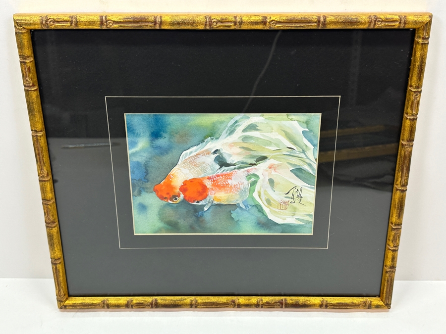 Original Asian Koi Fish Watercolor Painting Artist Signed Lower Right 7 X 5 Framed 13.5 X 12 [Photo 3]
