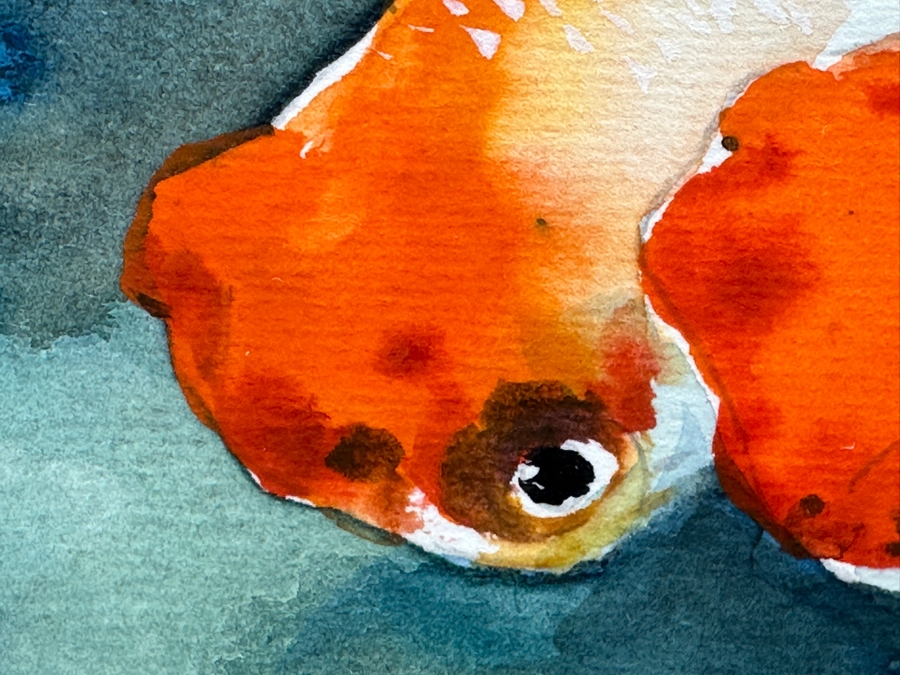 Original Asian Koi Fish Watercolor Painting Artist Signed Lower Right 7 X 5 Framed 13.5 X 12 [Photo 9]