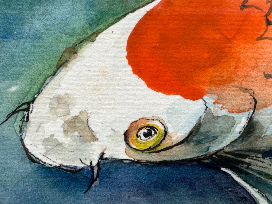 Original Asian Koi Fish Watercolor Painting Artist Signed Lower Right 7 X 5 Framed 13.5 X 12 [Photo 9]