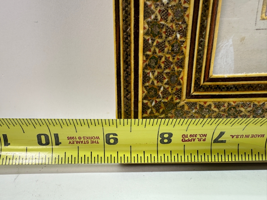 Vintage Persian Miniature Painting In Mosaic Wooden Frame 8.75 X 18.5 [Photo 13]