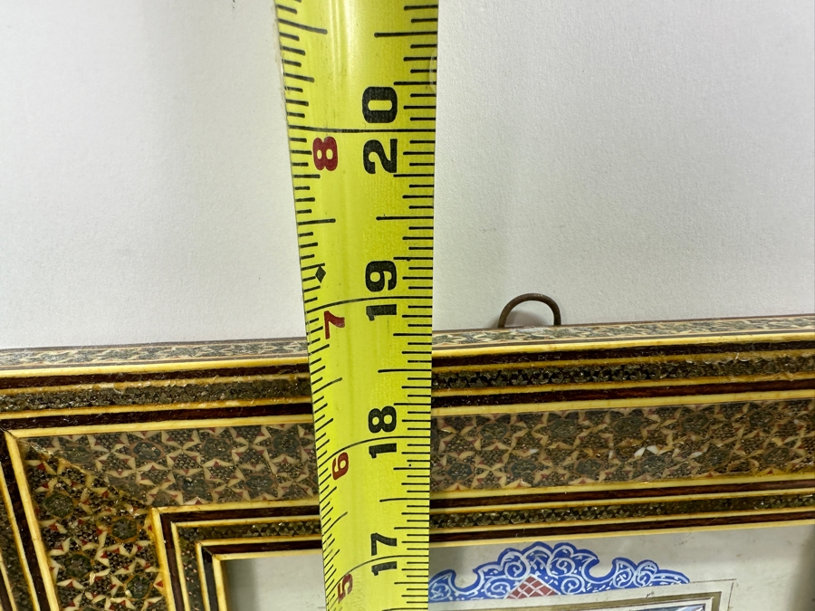 Vintage Persian Miniature Painting In Mosaic Wooden Frame 8.75 X 18.5 [Photo 14]