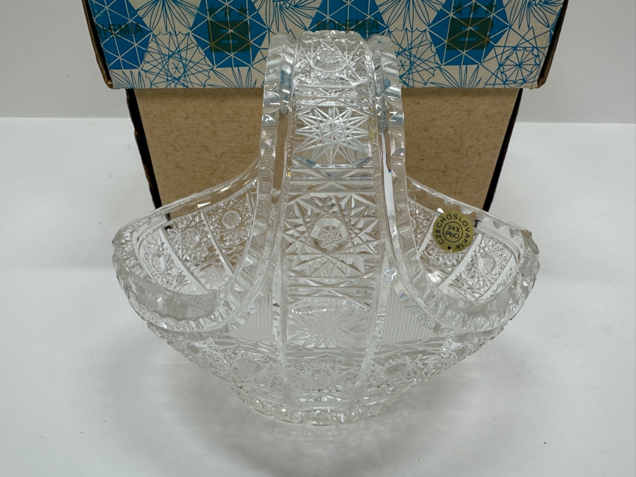 Bohemia Czechoslovakia Cut Crystal Basket With Original Box 6W X 6H [Photo 3]