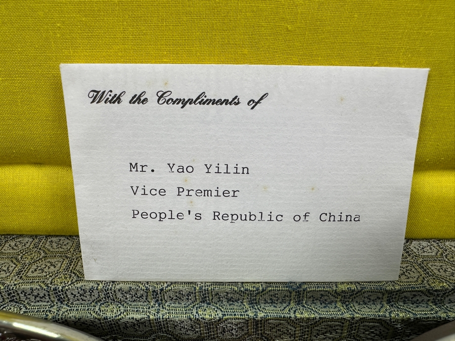 Vintage Chinese Yixing Zisha Clay Teapot With Metal Dragon Motif Overlay And Four Cups And Saucers New In Box Gifted From Mr. Yao Yilin Vice Premier People's Republic Of China [Photo 9]