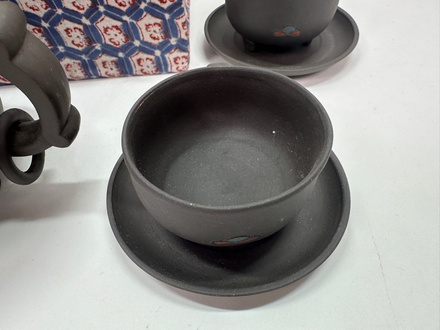 Vintage Asian Clay Teapot Set With Four Cups And Saucers And Original Box [Photo 8]