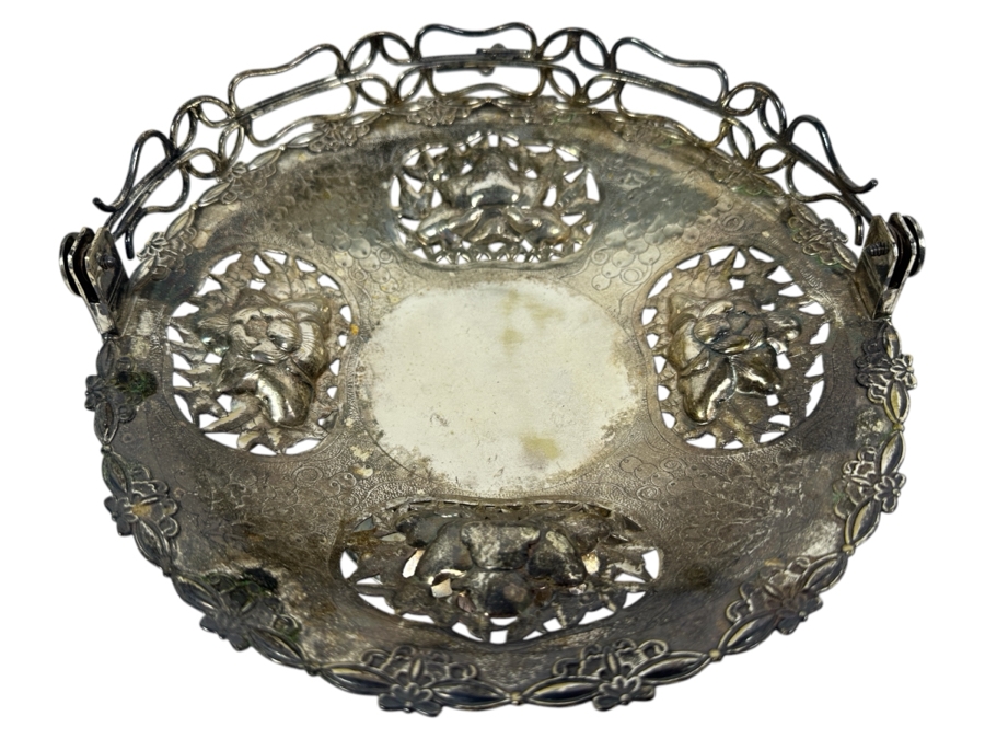Vintage Chinese Silver Basket With Handle - Hallmarks On Bottom 10W X 9H 591g [Photo 2]