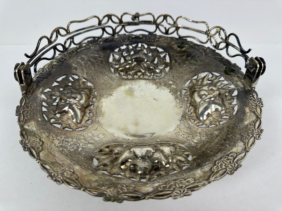 Vintage Chinese Silver Basket With Handle - Hallmarks On Bottom 10W X 9H 591g [Photo 5]