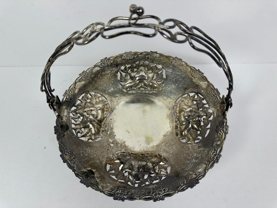 Vintage Chinese Silver Basket With Handle - Hallmarks On Bottom 10W X 9H 591g [Photo 9]
