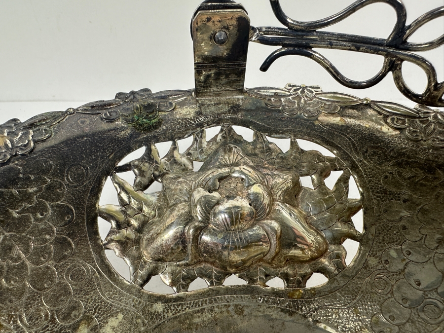 Vintage Chinese Silver Basket With Handle - Hallmarks On Bottom 10W X 9H 591g [Photo 19]