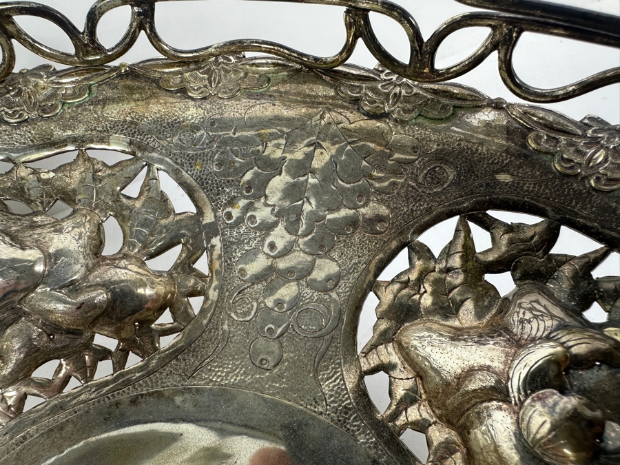 Vintage Chinese Silver Basket With Handle - Hallmarks On Bottom 10W X 9H 591g [Photo 15]