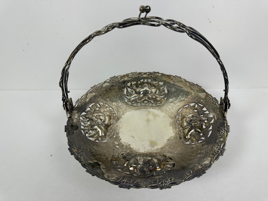 Vintage Chinese Silver Basket With Handle - Hallmarks On Bottom 10W X 9H 591g [Photo 8]