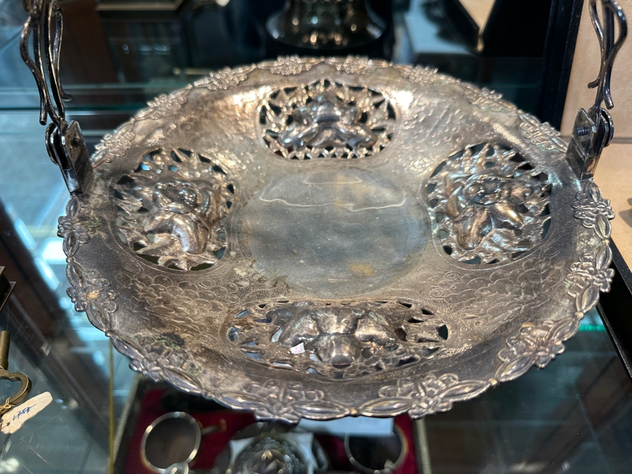 Vintage Chinese Silver Basket With Handle - Hallmarks On Bottom 10W X 9H 591g [Photo 32]