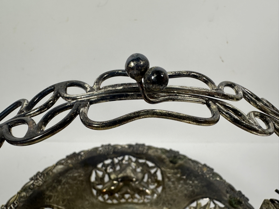 Vintage Chinese Silver Basket With Handle - Hallmarks On Bottom 10W X 9H 591g [Photo 20]
