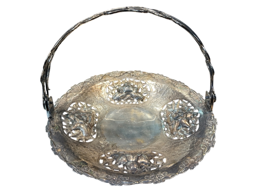Vintage Chinese Silver Basket With Handle - Hallmarks On Bottom 10W X 9H 591g