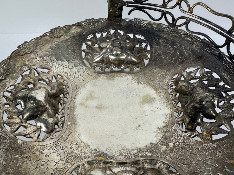 Vintage Chinese Silver Basket With Handle - Hallmarks On Bottom 10W X 9H 591g [Photo 7]