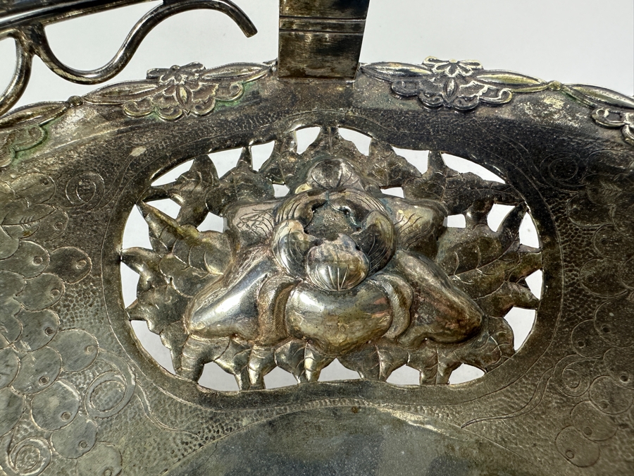 Vintage Chinese Silver Basket With Handle - Hallmarks On Bottom 10W X 9H 591g [Photo 16]