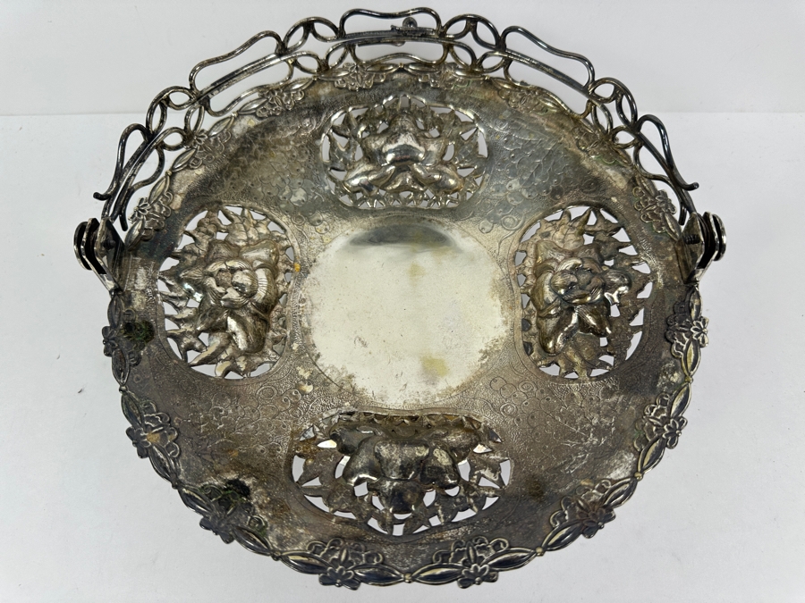 Vintage Chinese Silver Basket With Handle - Hallmarks On Bottom 10W X 9H 591g [Photo 11]
