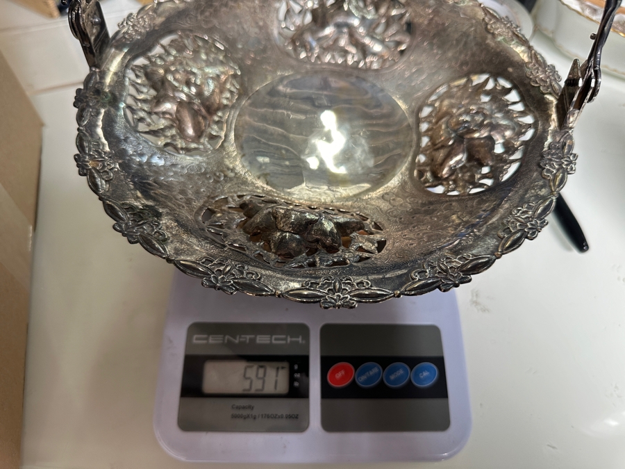 Vintage Chinese Silver Basket With Handle - Hallmarks On Bottom 10W X 9H 591g [Photo 30]