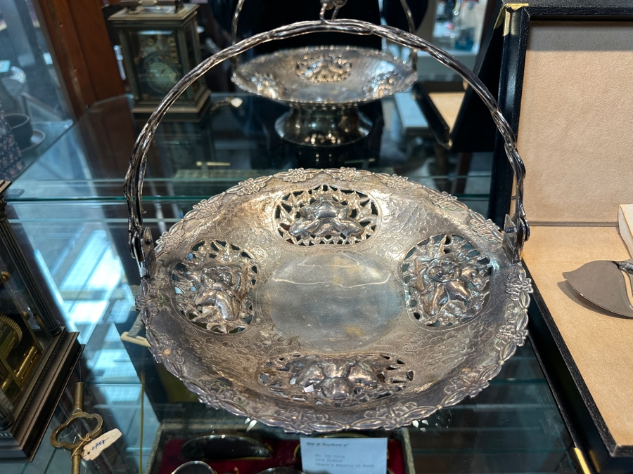 Vintage Chinese Silver Basket With Handle - Hallmarks On Bottom 10W X 9H 591g [Photo 33]