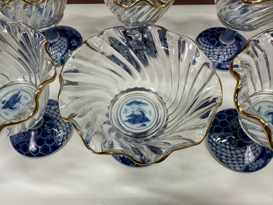 (10) Sanyo Ceramic Ryuho Kiln Shozui Glass Dessert Bowls Cups Made In Japan 3.75H [Photo 5]