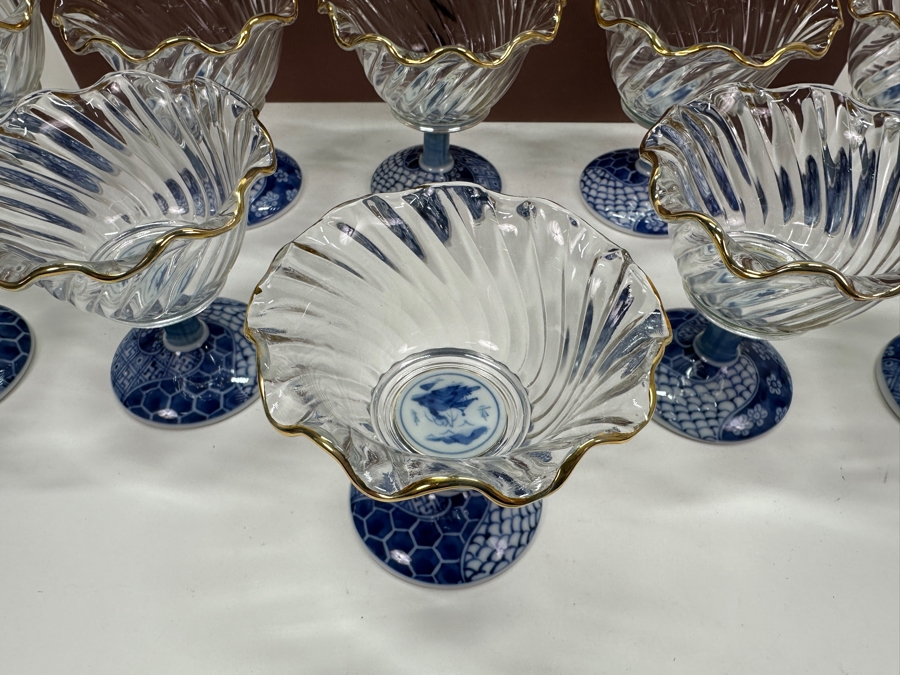 (10) Sanyo Ceramic Ryuho Kiln Shozui Glass Dessert Bowls Cups Made In Japan 3.75H [Photo 11]