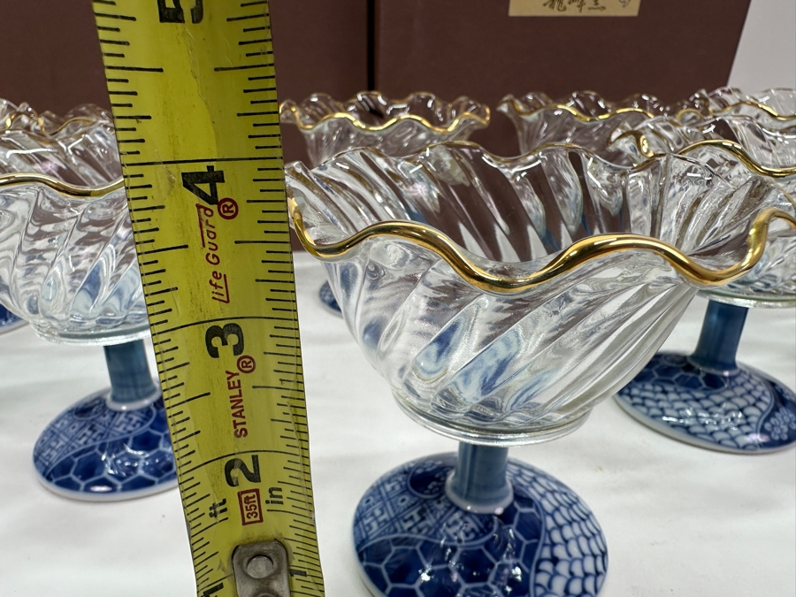 (10) Sanyo Ceramic Ryuho Kiln Shozui Glass Dessert Bowls Cups Made In Japan 3.75H [Photo 12]