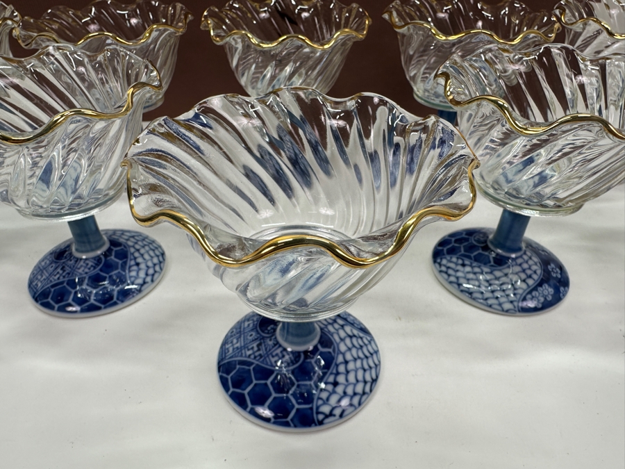 (10) Sanyo Ceramic Ryuho Kiln Shozui Glass Dessert Bowls Cups Made In Japan 3.75H [Photo 10]