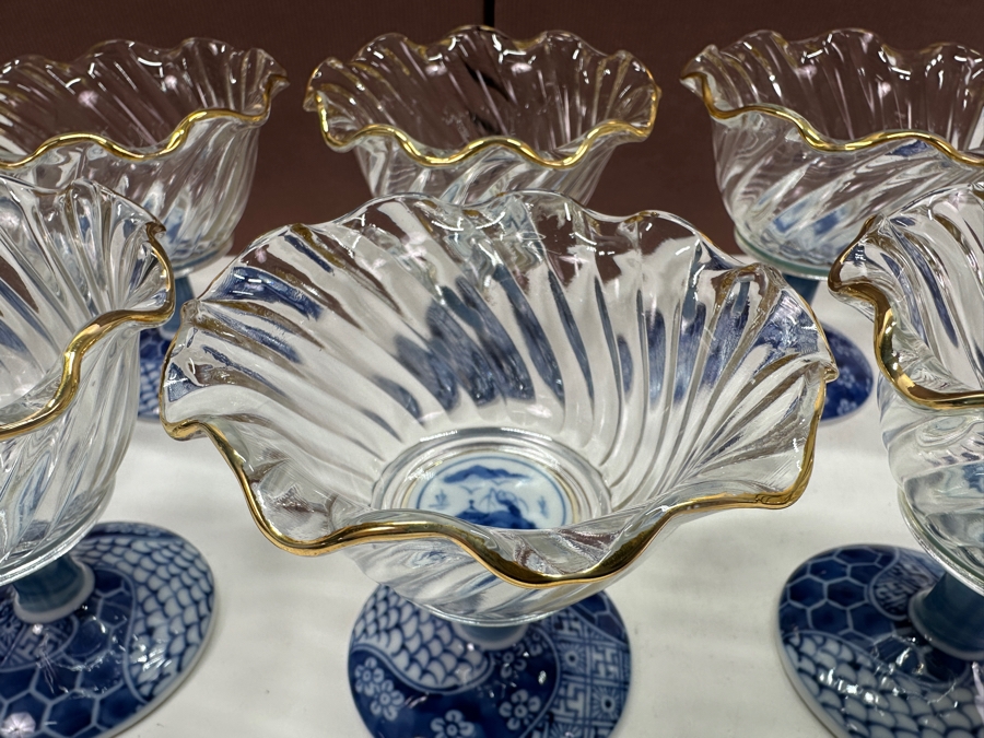 (10) Sanyo Ceramic Ryuho Kiln Shozui Glass Dessert Bowls Cups Made In Japan 3.75H [Photo 6]