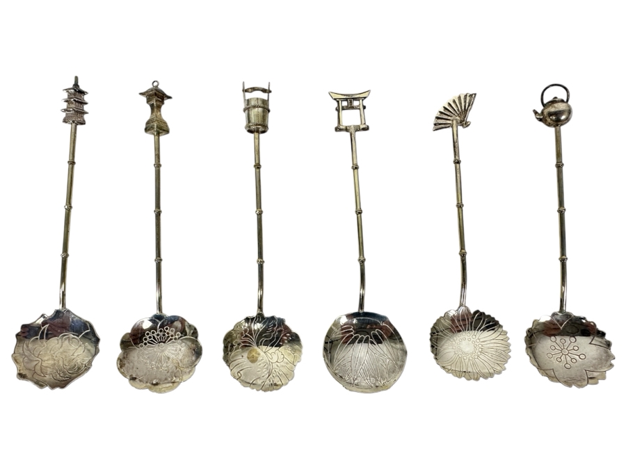 (6) Vintage Sterling Silver Japanese Stirring Spoons Teaspoons 31.3g