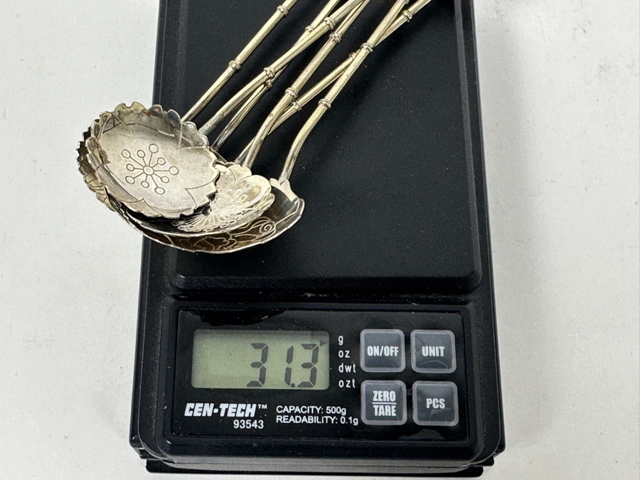 (6) Vintage Sterling Silver Japanese Stirring Spoons Teaspoons 31.3g [Photo 10]