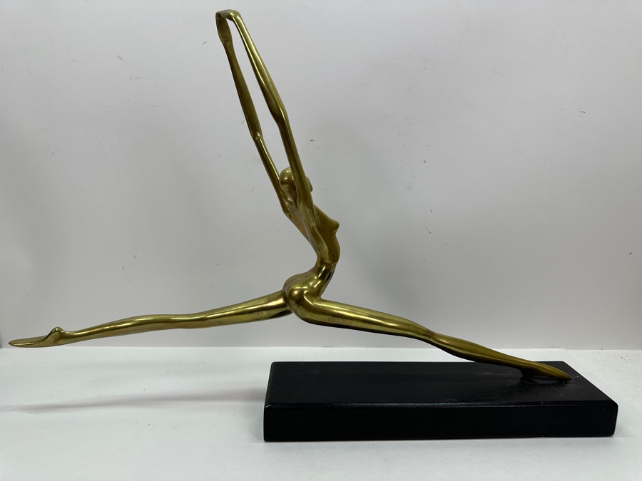 Brass Ballerina Sculpture On Wooden Base Artist Unknown 22.5W X 4D X 15H [Photo 5]