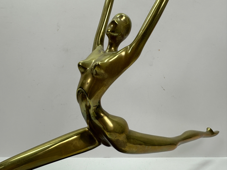 Brass Ballerina Sculpture On Wooden Base Artist Unknown 22.5W X 4D X 15H [Photo 4]