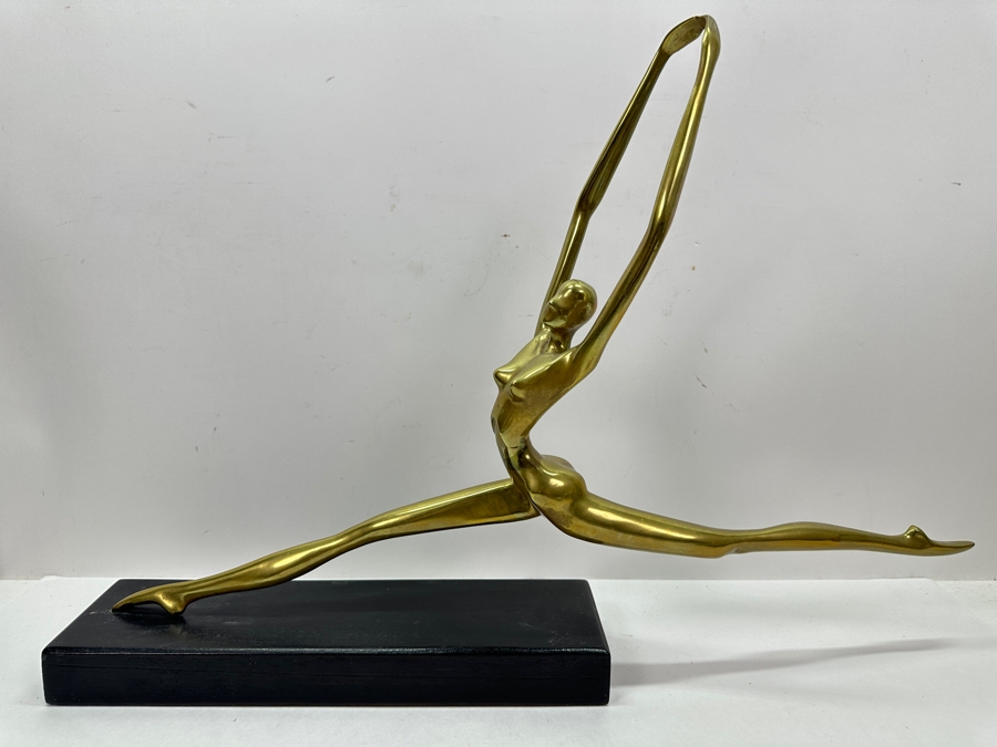 Brass Ballerina Sculpture On Wooden Base Artist Unknown 22.5W X 4D X 15H [Photo 2]