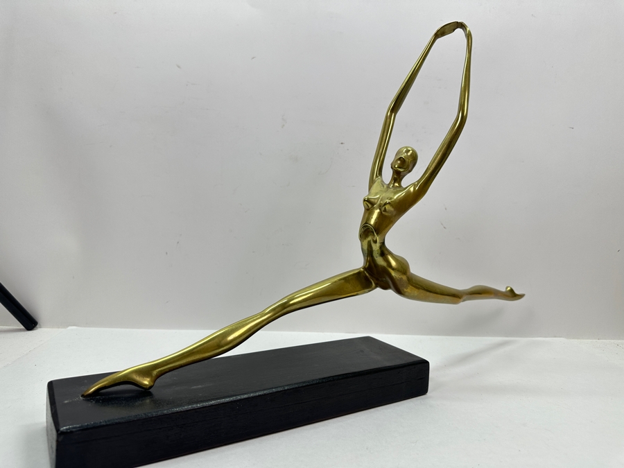 Brass Ballerina Sculpture On Wooden Base Artist Unknown 22.5W X 4D X 15H [Photo 3]