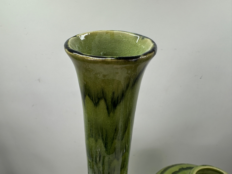 Pair Of Green Wasabi Glazed Pottery Vases From Z Gallerie Retails $96 [Photo 3]