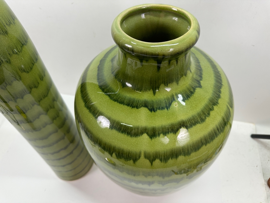 Pair Of Green Wasabi Glazed Pottery Vases From Z Gallerie Retails $96 [Photo 2]