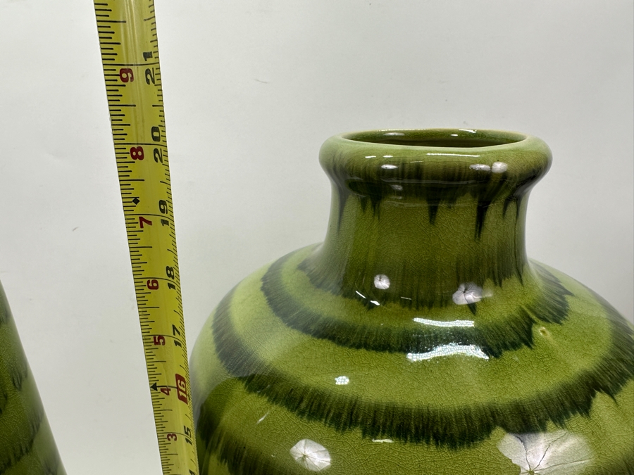 Pair Of Green Wasabi Glazed Pottery Vases From Z Gallerie Retails $96 [Photo 4]