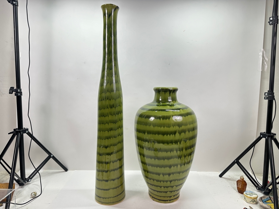 Pair Of Green Wasabi Glazed Pottery Vases From Z Gallerie Retails $96 [Photo 8]