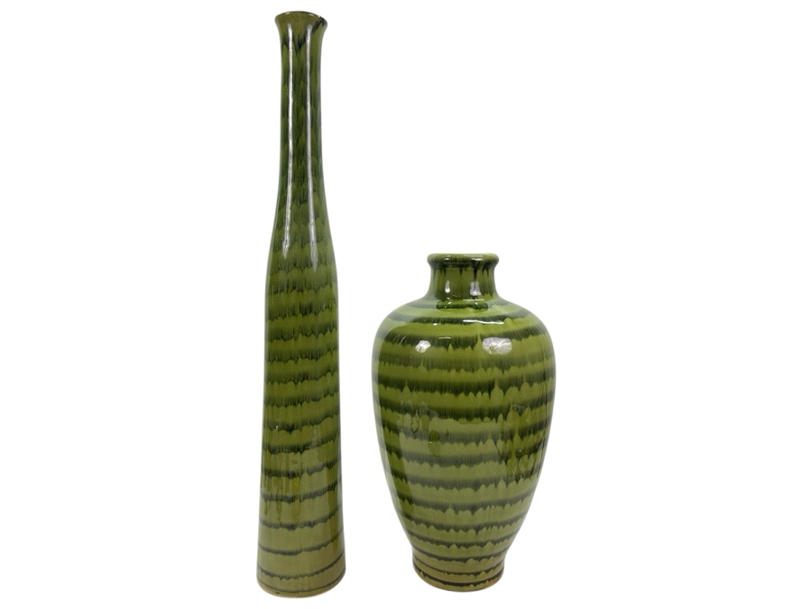 Pair Of Green Wasabi Glazed Pottery Vases From Z Gallerie Retails $96