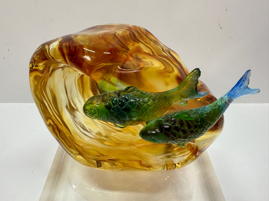 Liuli Gongfang Liuligongfang Crystal Glass Fish Sculpture Artist Signed 2008 With Original Box Taiwan Artistic Chinese Glassware 8.25W X 8H [Photo 9]