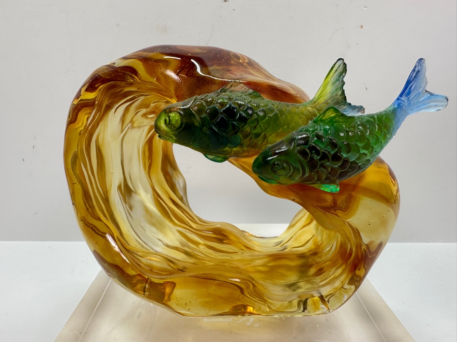 Liuli Gongfang Liuligongfang Crystal Glass Fish Sculpture Artist Signed 2008 With Original Box Taiwan Artistic Chinese Glassware 8.25W X 8H [Photo 8]