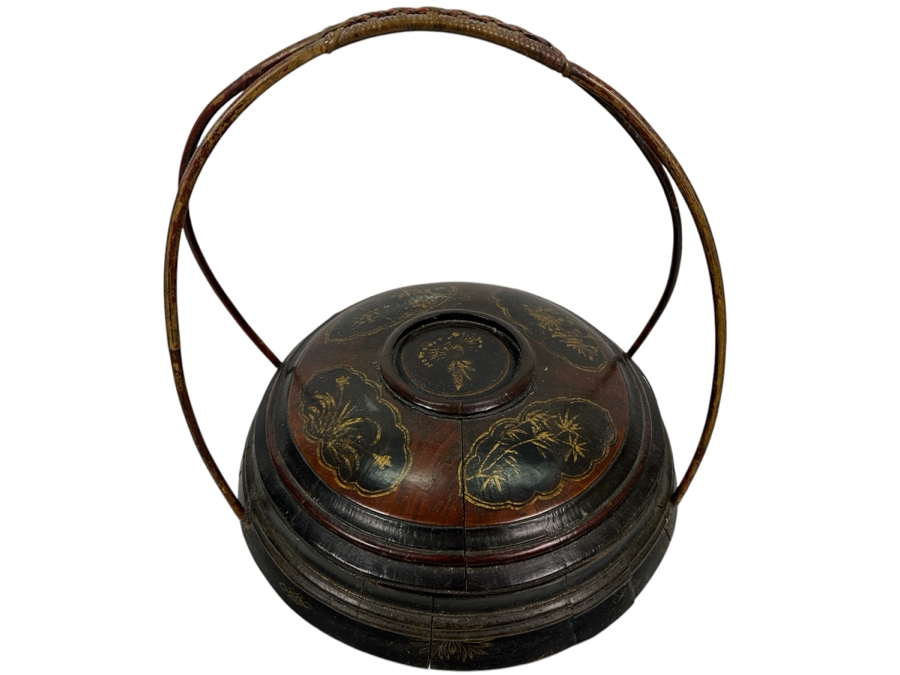 Vintage Chinese Hand Carved Hand Painted Wooden Basket 12W X 16H [Photo 1]