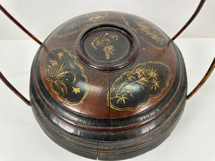 Vintage Chinese Hand Carved Hand Painted Wooden Basket 12W X 16H [Photo 5]