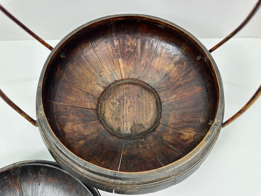 Vintage Chinese Hand Carved Hand Painted Wooden Basket 12W X 16H [Photo 9]